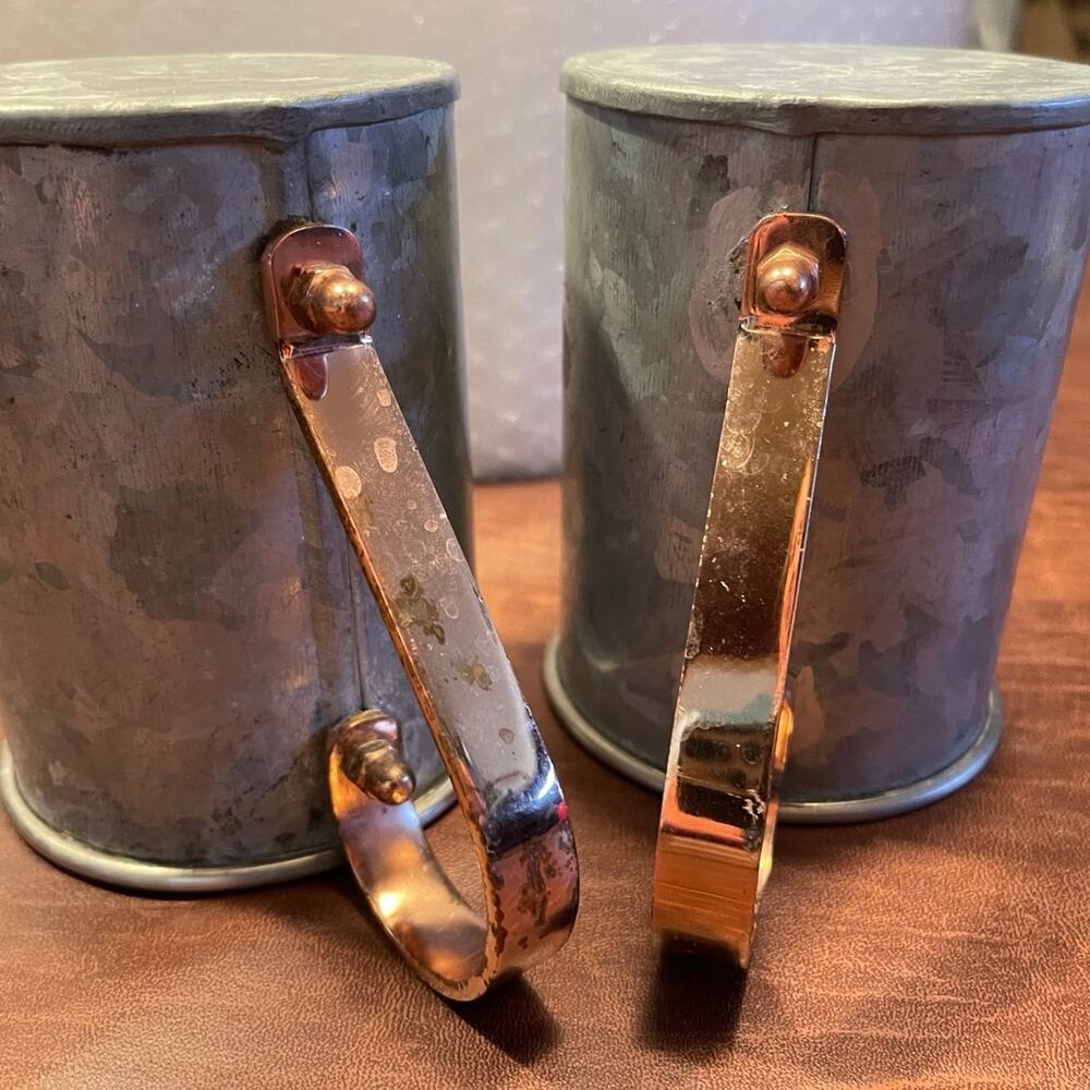 Pair of aluminum double walled mule mugs with copper look handles - Picture 6 of 7